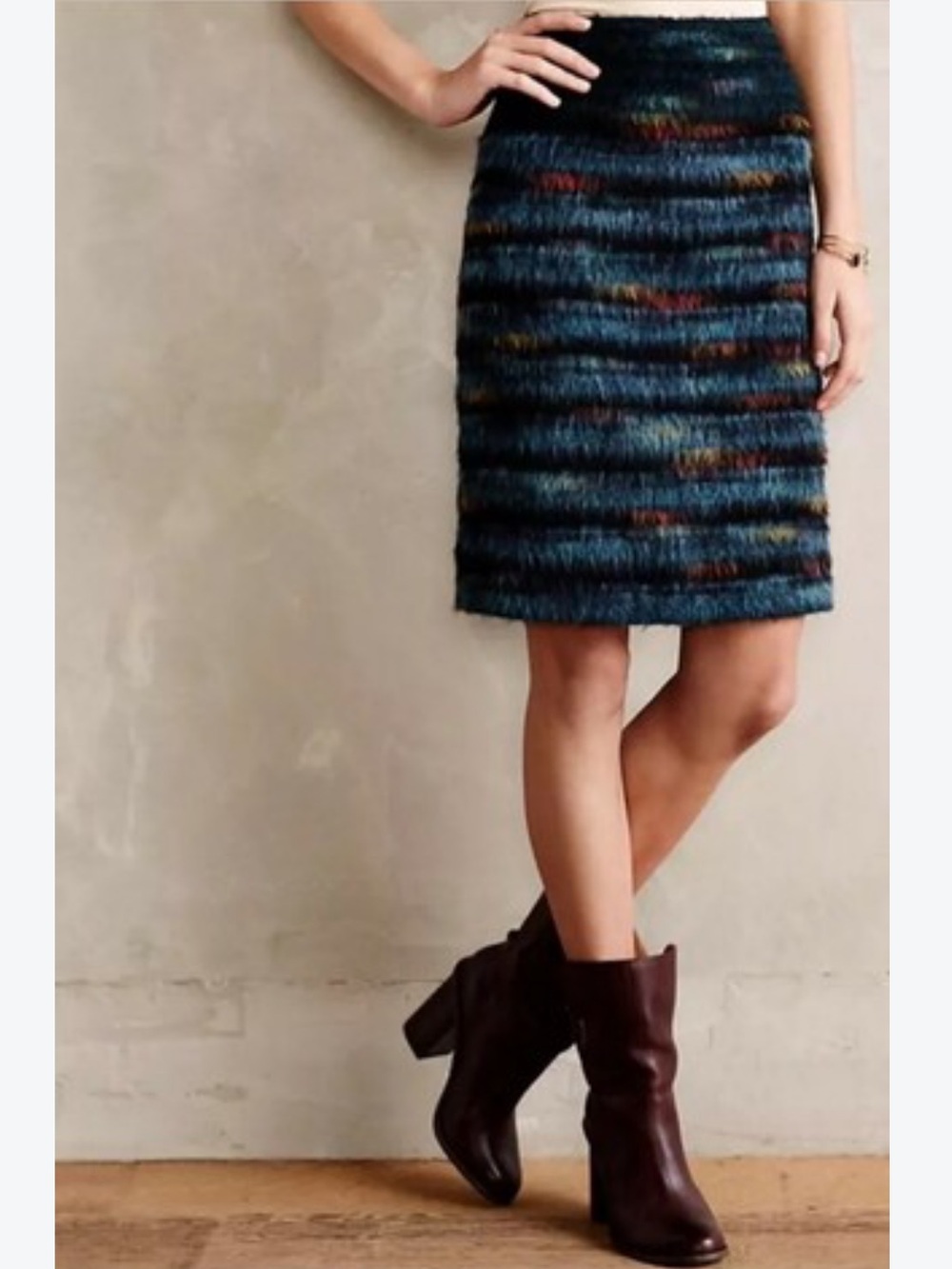 Maeve Wool Blend Pencil Skirt with Multicolor Accents - 8
